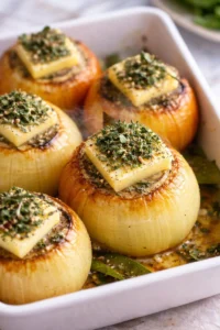 Delicious butter roasted onions served as a side dish