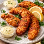 Crispy Buttermilk Chicken Tenders served with dipping sauce
