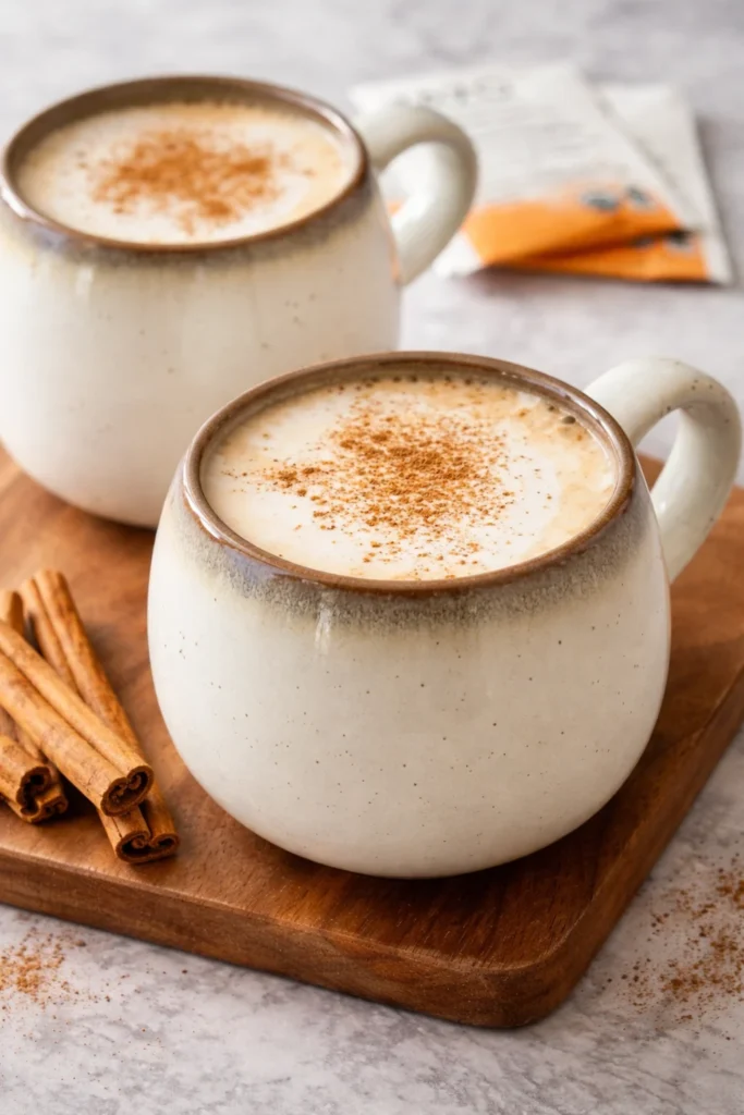 A creamy chai tea latte topped with spices and frothy foam in a cozy cup.