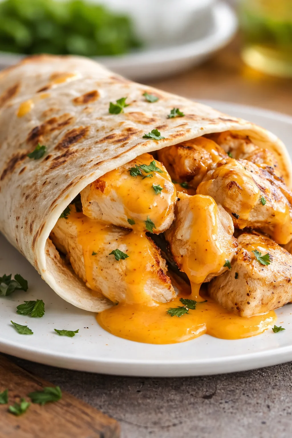 Cheesy garlic chicken wraps filled with flavorful ingredients