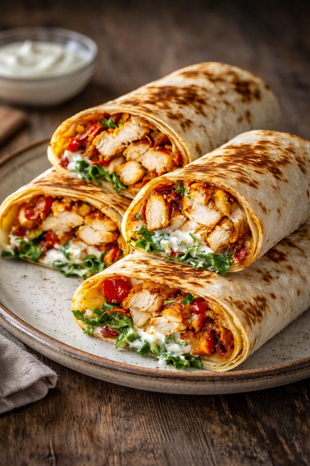 Crispy air fryer chicken and mozzarella wraps served on a plate