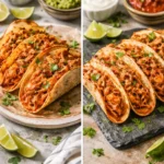 Delicious crispy chicken tacos garnished with fresh toppings