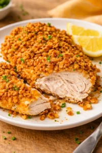 Crispy sour cream and onion chicken recipe served on a plate