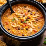 Crockpot Chicken Tortilla Soup served in a bowl with toppings