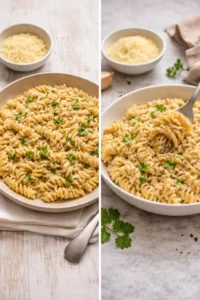 Crockpot Garlic Parmesan Chicken Pasta served in a bowl