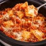 Delicious Crockpot Lasagna with Ravioli ready to serve.