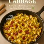 A delicious plate of easy fried cabbage garnished with herbs