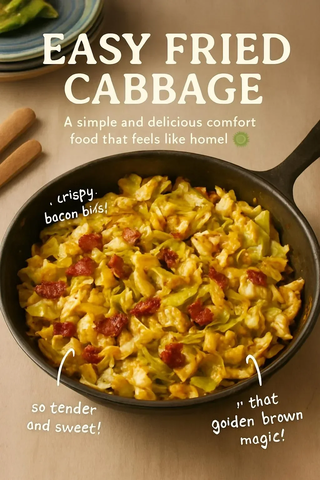 A delicious plate of easy fried cabbage garnished with herbs