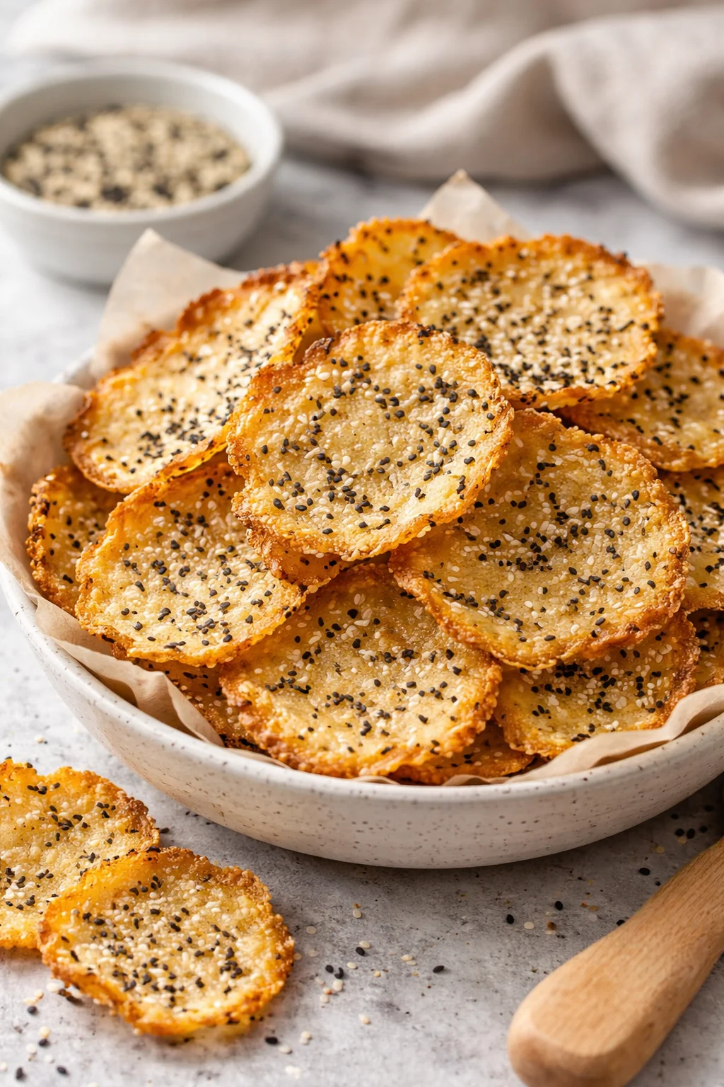 Crunchy homemade keto cottage cheese chips, perfect for snacking.