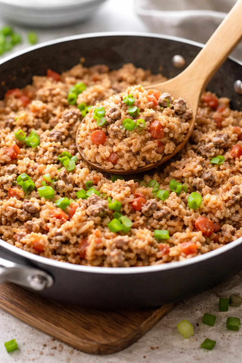 Easy Spanish Rice A Roni cooked with ground beef for a tasty meal