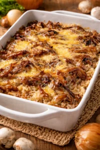 Delicious plate of French onion chicken served with rice