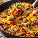 Delicious Ground Beef and Rice Skillet served in a vibrant skillet