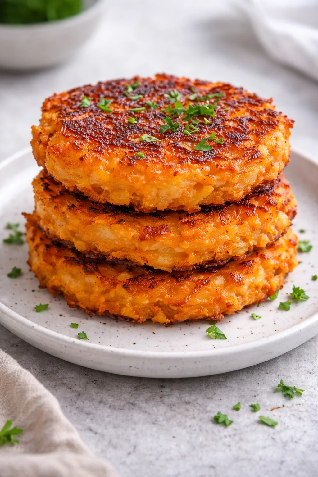 Crispy and healthy sweet potato hash browns served on a plate