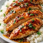 Honey Garlic Chicken Breasts served with vegetables on a plate
