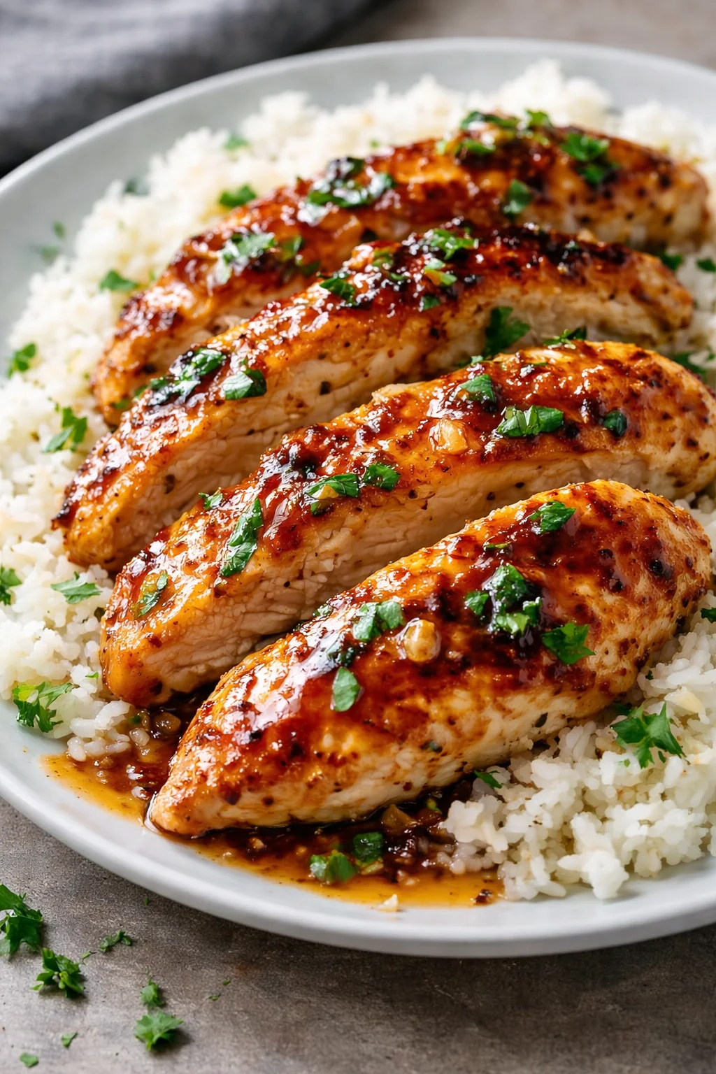 Honey Garlic Chicken Breasts served with vegetables on a plate