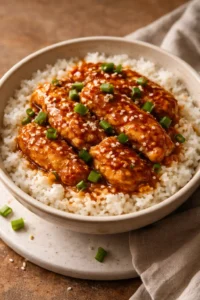 Slow cooker honey garlic chicken thighs ready to serve with delicious glaze