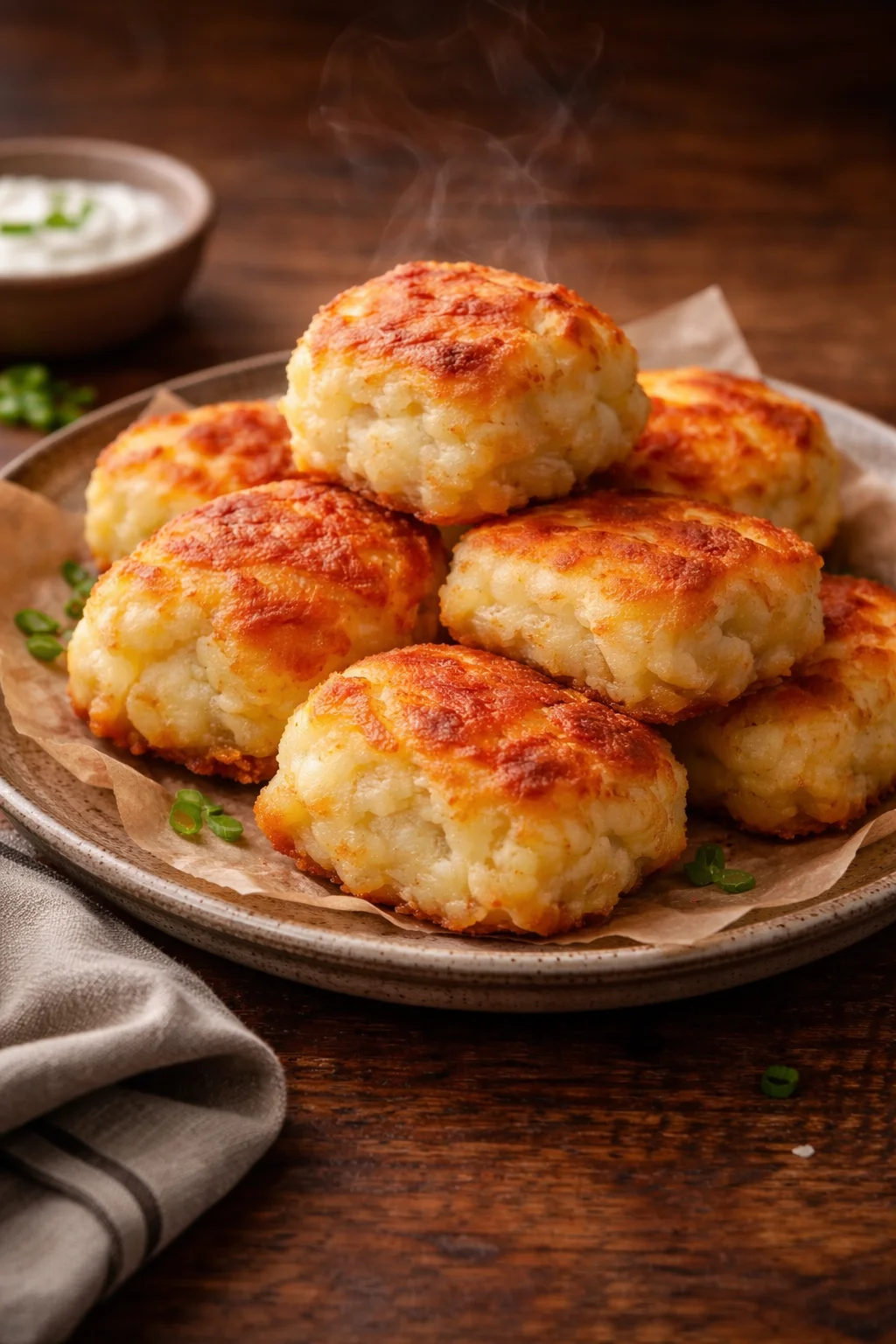 Delicious leftover mashed potato cheese puffs on a plate
