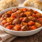 A bowl of Mamaw's 5 Hour Beef Stew filled with tender beef and vegetables.
