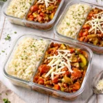 Meal prep unstuffed pepper bowls filled with healthy ingredients.