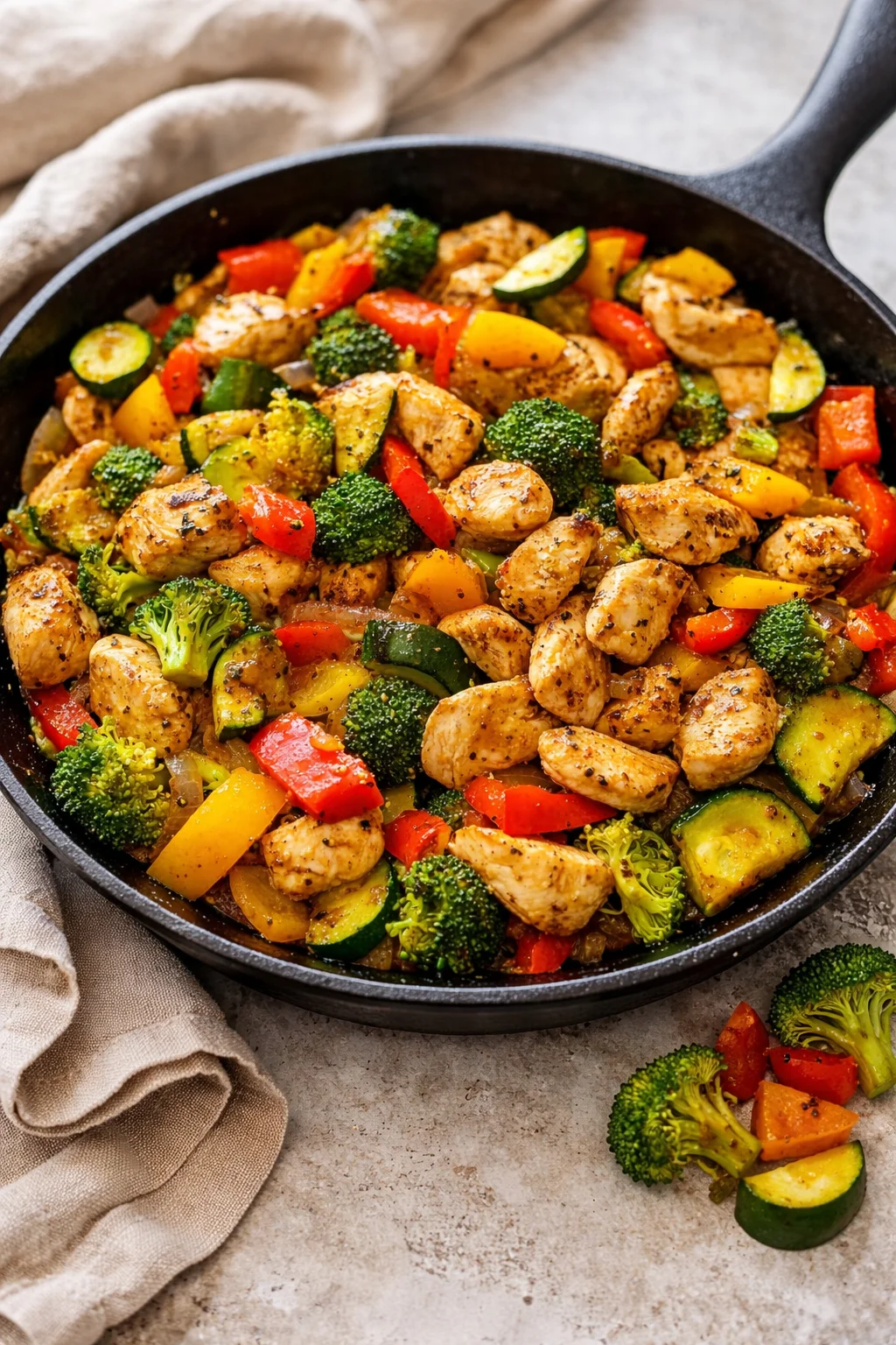 One-Pan Chicken and Vegetables Skillet dish with vibrant colors on a plate