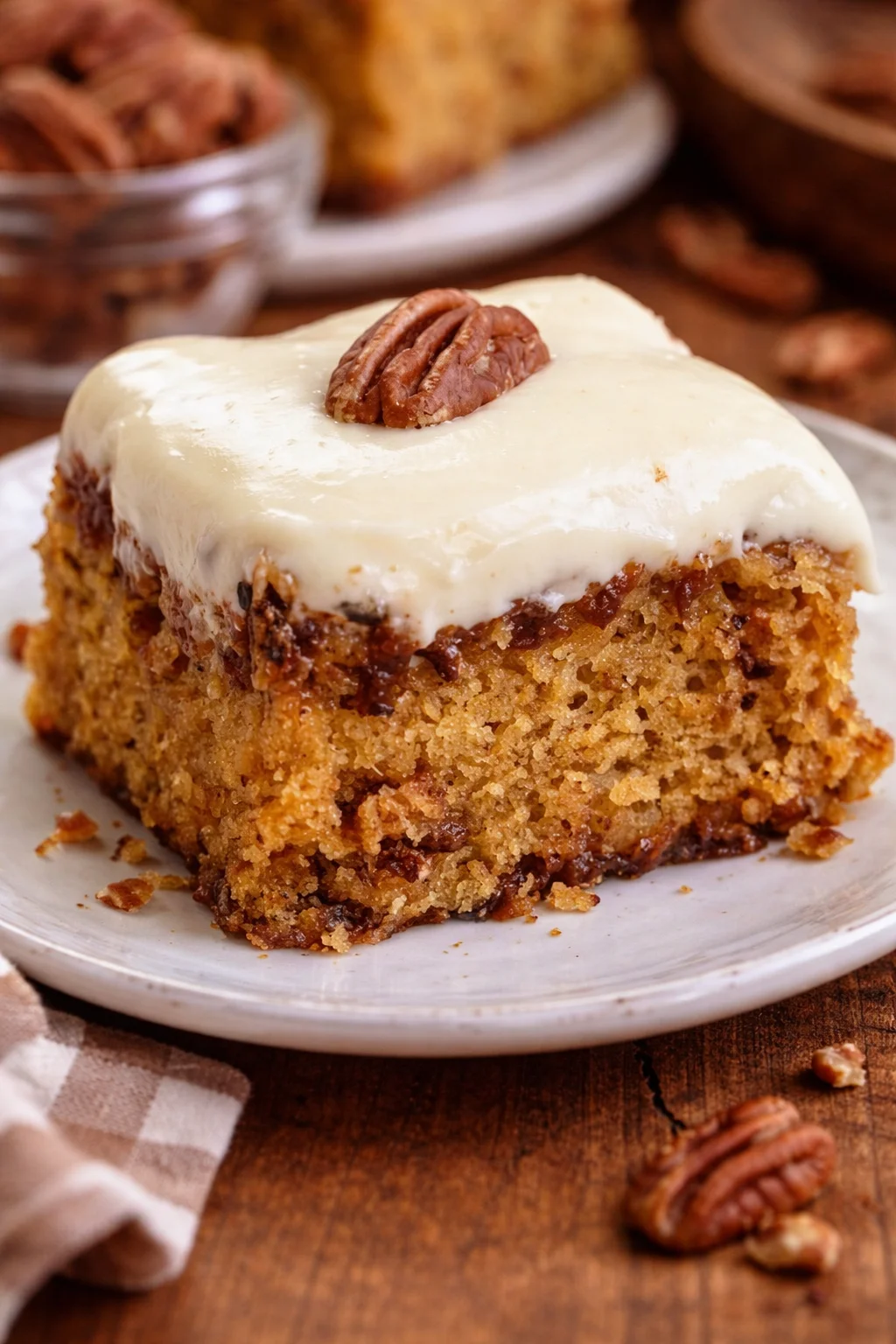Delicious Pineapple Pecan Cake topped with nuts and pineapple slices