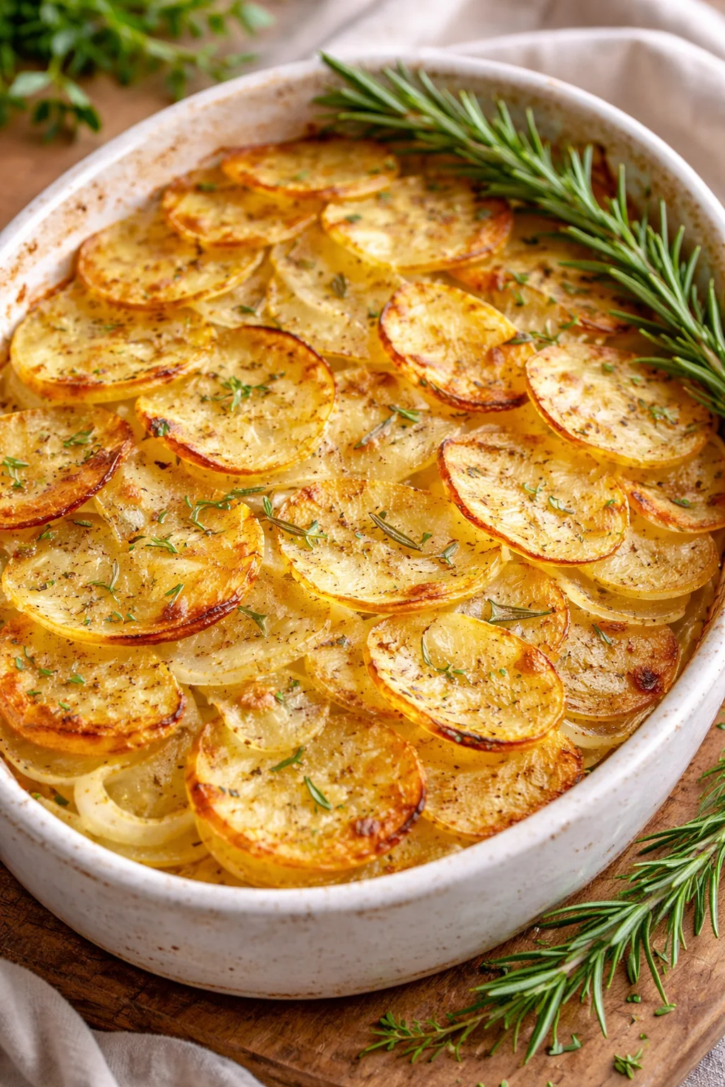 Delicious Potato and Onion Bake topped with cheese