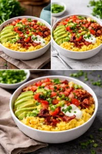 Colorful protein-packed breakfast bowls with fruits and grains