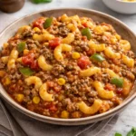 Simple Mexican Goulash with Ground Beef served in a bowl