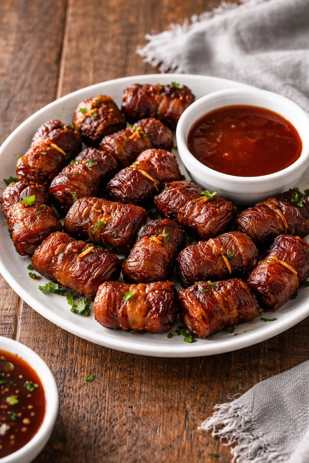 Slow Cooker Bacon Wrapped Lil' Smokies served in a bowl with toothpicks