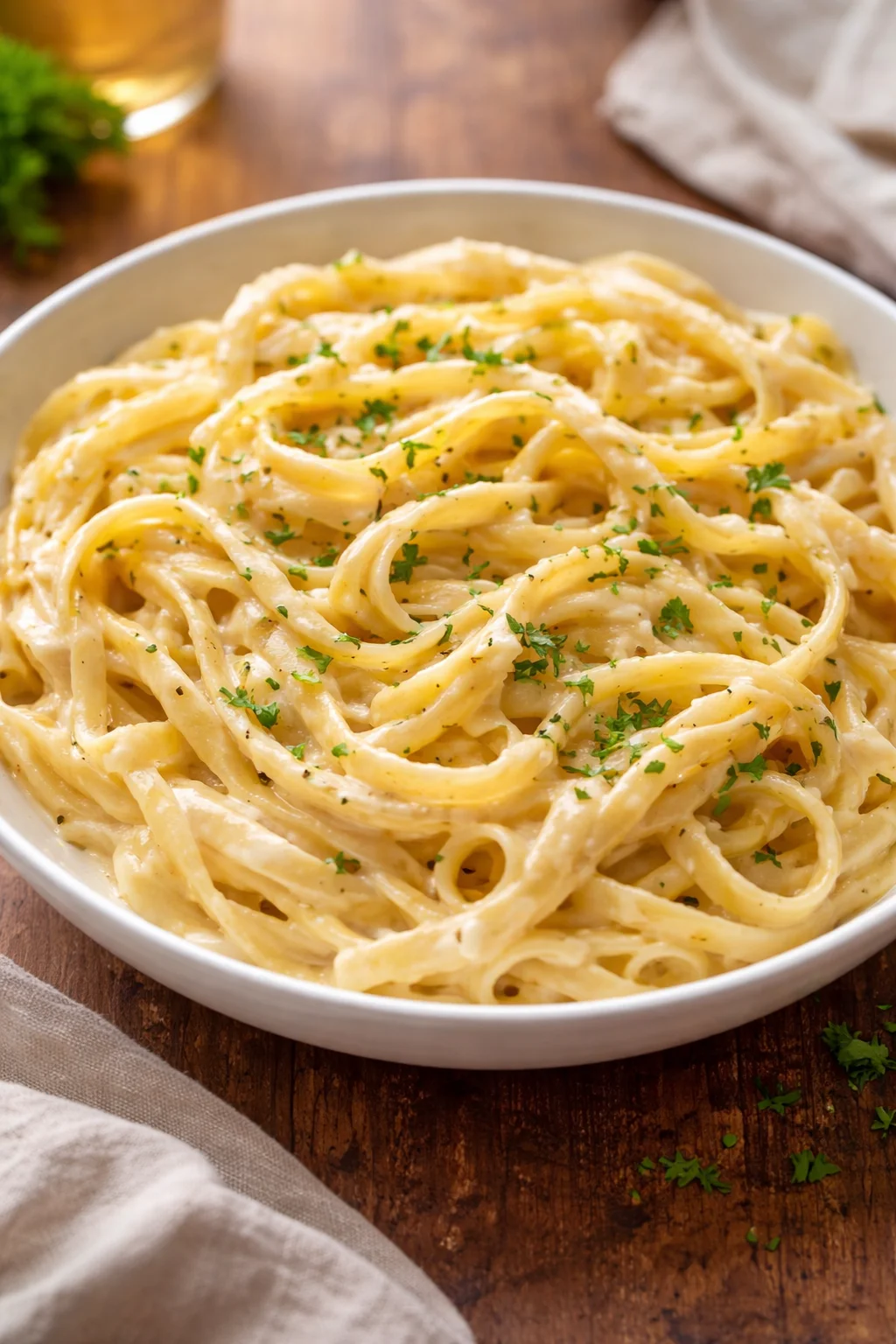 Slow Cooker Creamy Alfredo Pasta served in a bowl