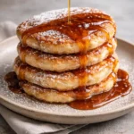 Delicious churro pancakes served with cinnamon sugar and chocolate sauce