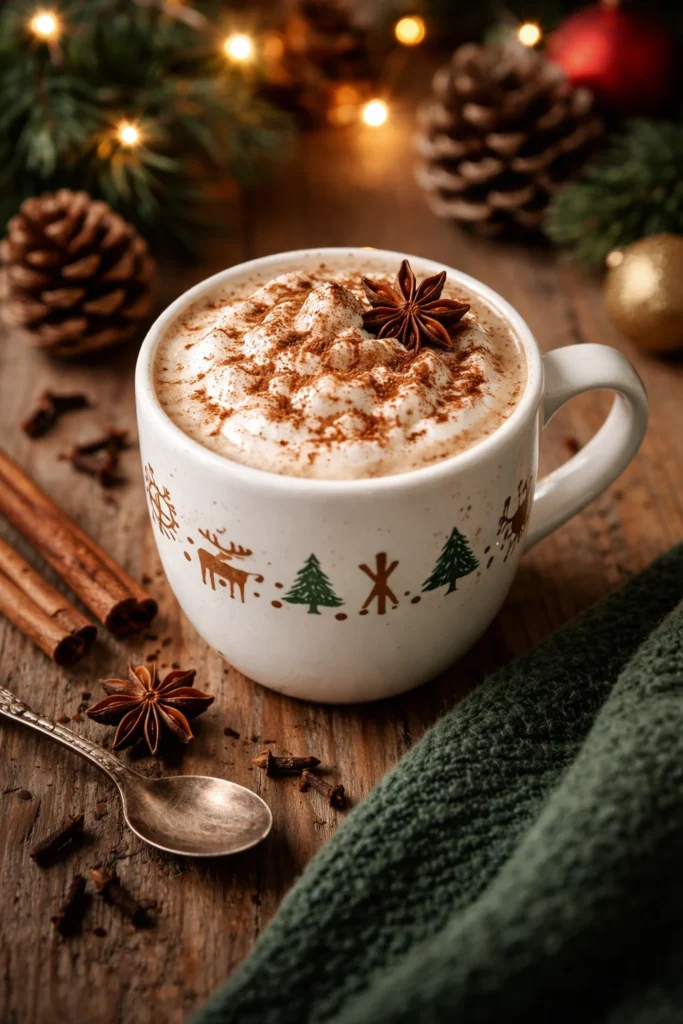 A delicious Spiced Christmas Chai Latte featuring warm spices and festive aromatics.