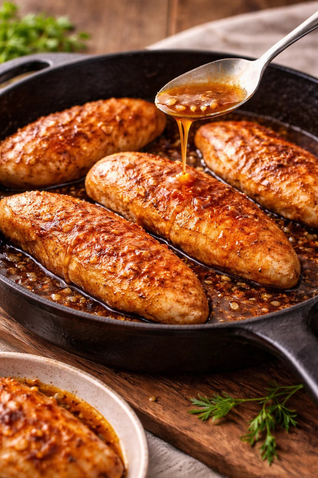 Deliciously glazed honey butter chicken served with sides.