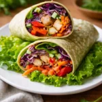 Thai Peanut Chicken Wraps with fresh veggies and creamy peanut sauce