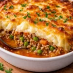 Bowl of Vegan Cottage Pie made with lentils and vegetables