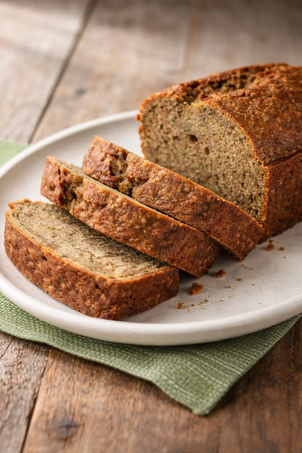Freshly baked zucchini bread loaf on a cutting board