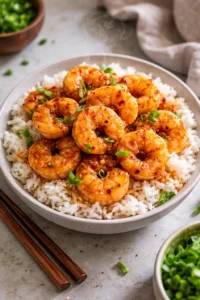10 Minute Honey Garlic Shrimp served with vegetables on a plate