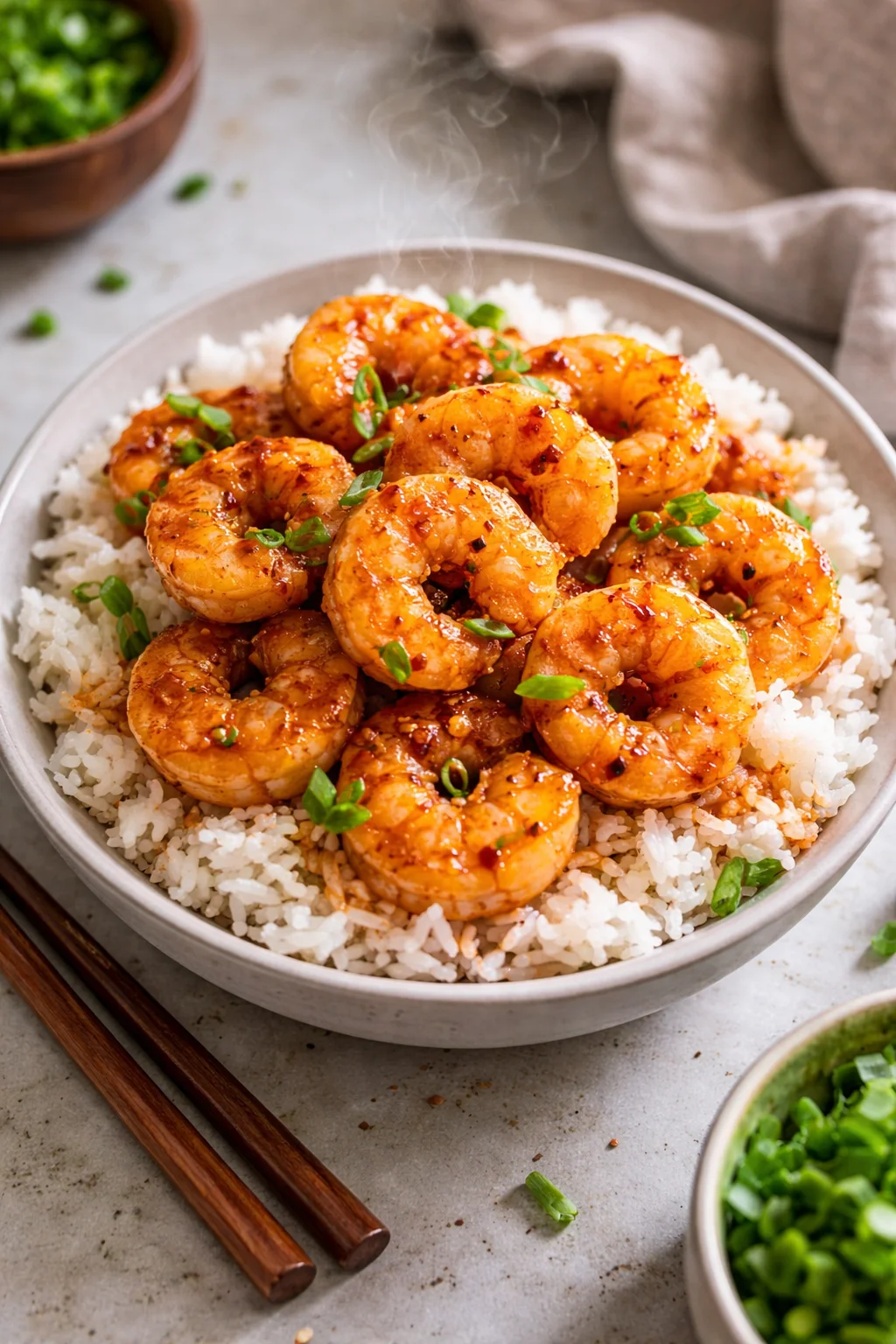 10 Minute Honey Garlic Shrimp served with vegetables on a plate