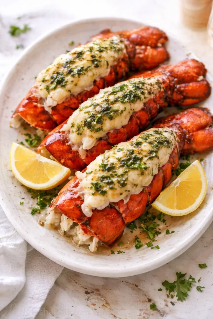 Delicious broiled lobster tails ready to serve