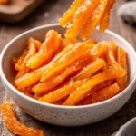 Homemade candied orange peel ready for use in desserts and snacks