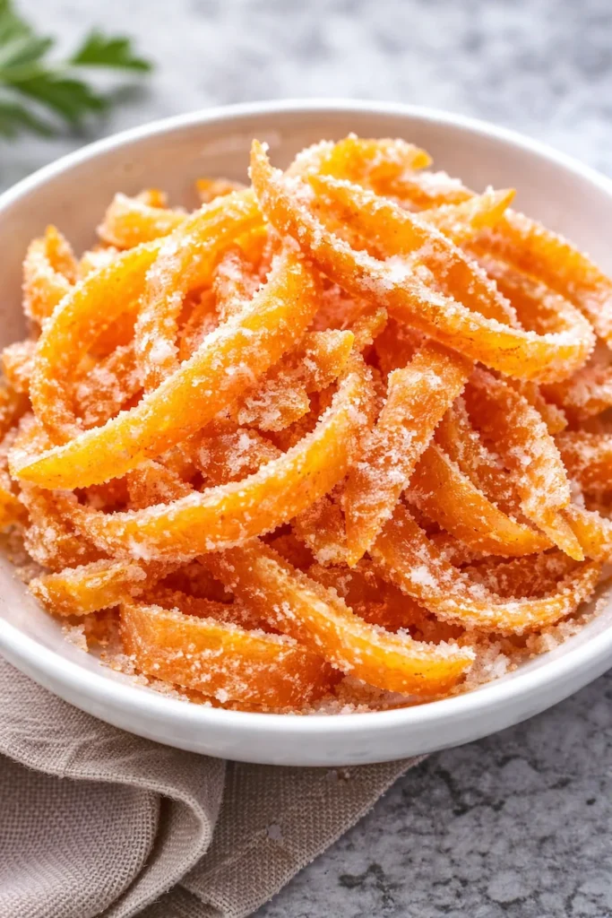 Delicious candied orange peels served as a sweet treat.