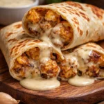 Delicious cheesy garlic chicken wraps ready to serve with fresh ingredients