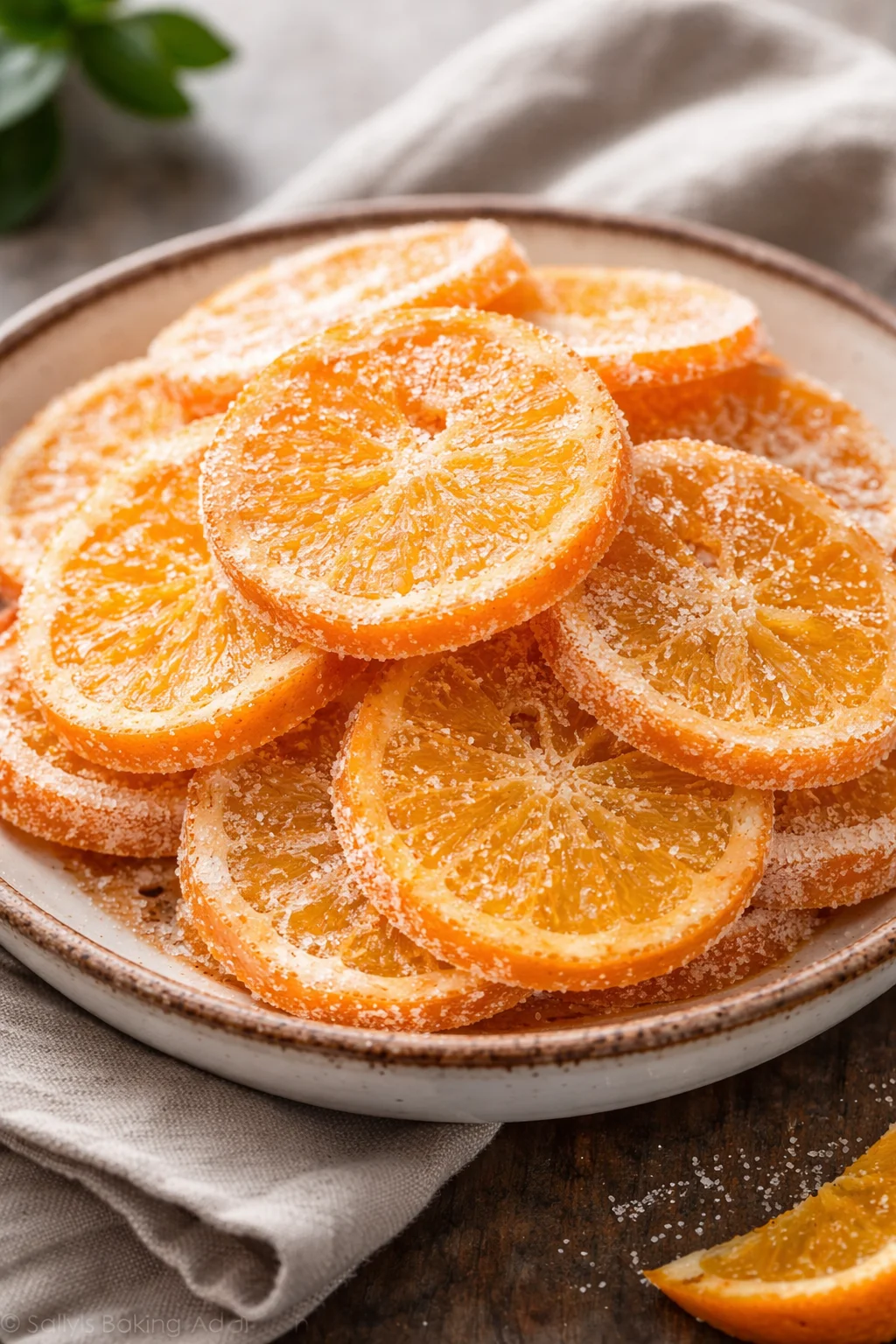 Dehydrated candied oranges for snacking or baking
