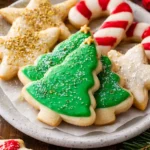 Freshly baked easy sugar cookies with colorful frosting