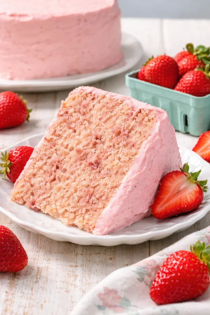 Delicious fresh strawberry cake with vibrant strawberries and creamy frosting