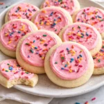 Assorted frosted sugar cookies with vibrant icing decorations on a plate