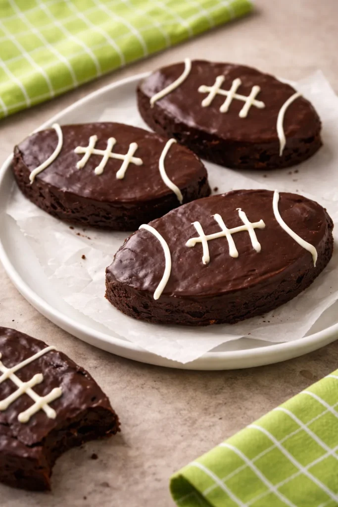 Fudgy football brownies decorated for game day