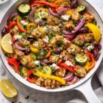 Colorful Mediterranean Chicken Stir Fry with vegetables in a pan