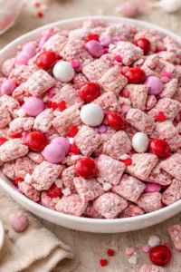 Delicious Muddy Buddies snack mix with chocolate and peanut butter.