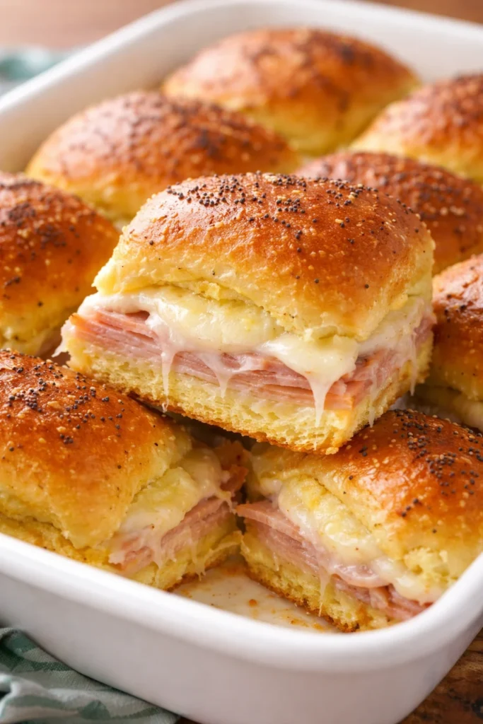 One Pan Ham and Cheese Sliders served on a platter